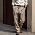 Roman - Men's Pleated Straight Fit Linen Pants 2