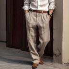 Roman - Men's Pleated Straight Fit Linen Pants 2