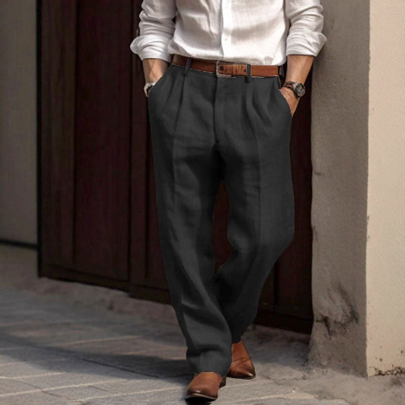 Roman - Men's Pleated Straight Fit Linen Pants 3