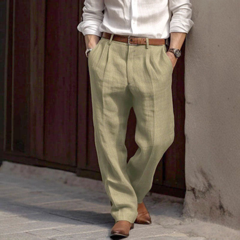 Roman - Men's Pleated Straight Fit Linen Pants 4