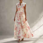 Ruth - Women's Floral Mandarin Collar A-Line Dress 1