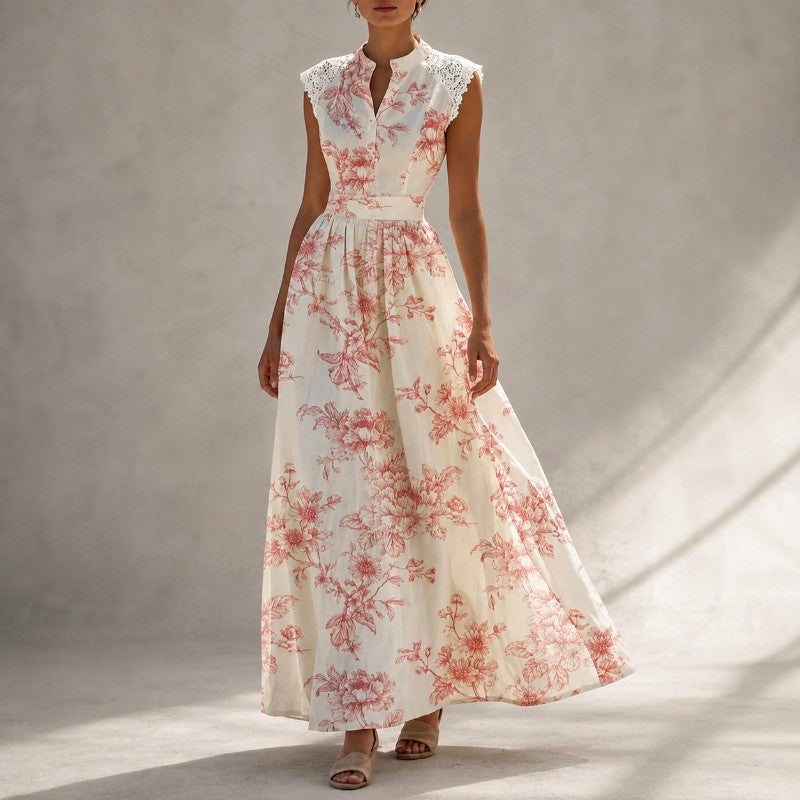 Ruth - Women's Floral Mandarin Collar A-Line Dress 1