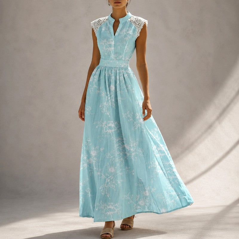 Ruth - Women's Floral Mandarin Collar A-Line Dress 2