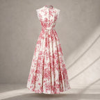 Ruth - Women's Floral Mandarin Collar A-Line Dress 3