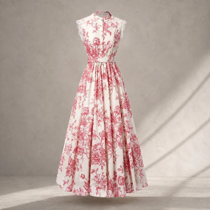 Ruth - Women's Floral Mandarin Collar A-Line Dress 3