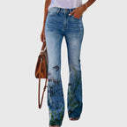 Sylvia - Women's Floral Flare Jeans with Hand-Painted Detail