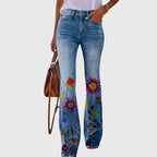 Sylvia - Women's Floral Flare Jeans with Hand-Painted Detail
