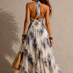 Sylvia - Women's Floral Halter Tiered Maxi Dress 2