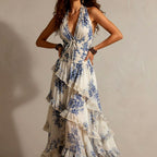 Sylvia - Women's Floral Halter Tiered Maxi Dress 3