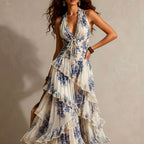 Sylvia - Women's Floral Halter Tiered Maxi Dress 5