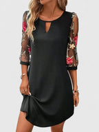 Tilda - Women's Floral Mesh-Sleeve Keyhole Shift Dress