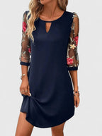 Tilda - Women's Floral Mesh-Sleeve Keyhole Shift Dress