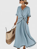 Valentina - Women's Contrast-Trim Wrap Midi Dress
