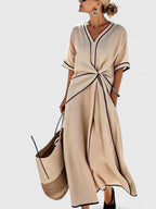 Valentina - Women's Contrast-Trim Wrap Midi Dress