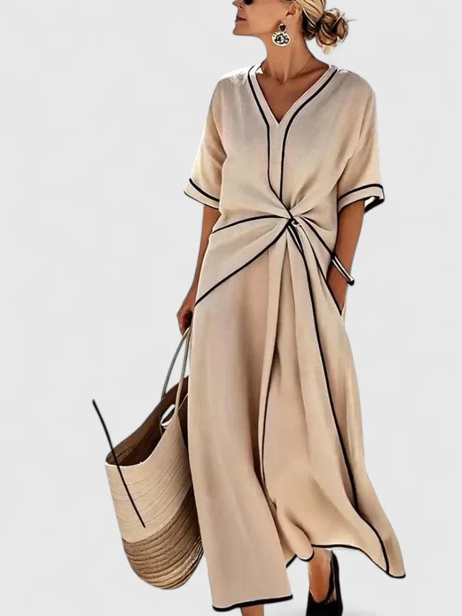 Valentina - Women's Contrast-Trim Wrap Midi Dress
