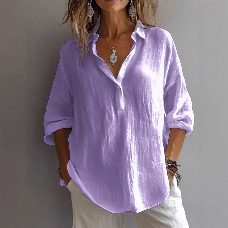 Valentina - Women's Solid V-Neck Short Sleeve Blouse 1