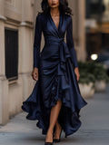 Valery - Women's Draped Satin Maxi Dress with Tiered Ruffle Hem