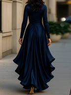 Valery - Women's Draped Satin Maxi Dress with Tiered Ruffle Hem