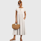 Venetia - Women's Short-Sleeve A-Line Midi Dress