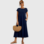 Venetia - Women's Short-Sleeve A-Line Midi Dress