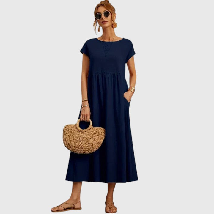 Venetia - Women's Short-Sleeve A-Line Midi Dress