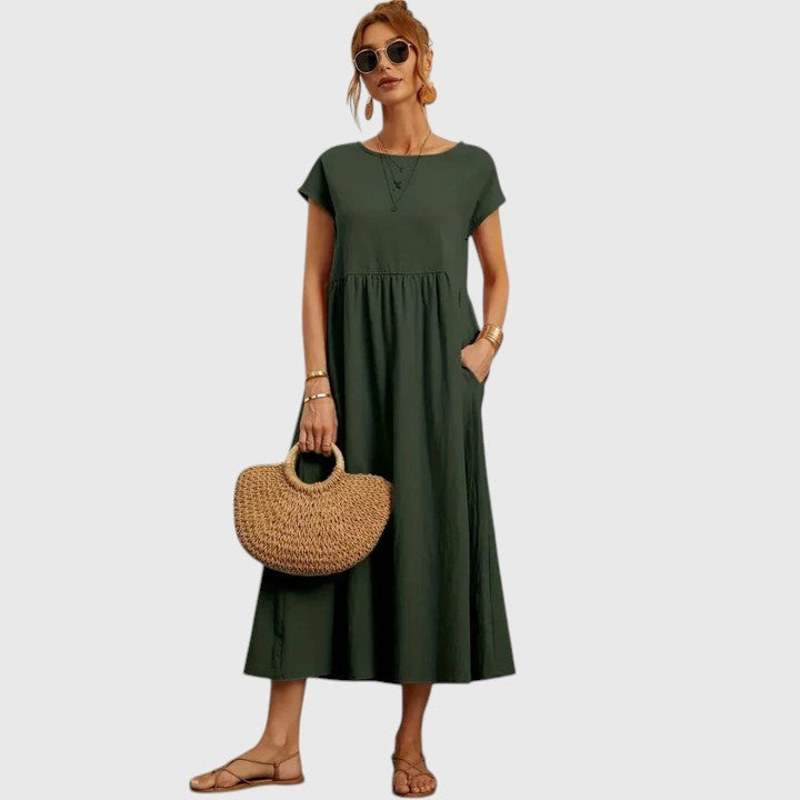 Venetia - Women's Short-Sleeve A-Line Midi Dress