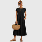 Venetia - Women's Short-Sleeve A-Line Midi Dress