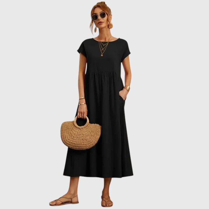 Venetia - Women's Short-Sleeve A-Line Midi Dress