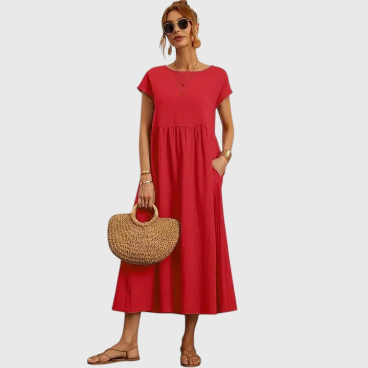 Venetia - Women's Short-Sleeve A-Line Midi Dress