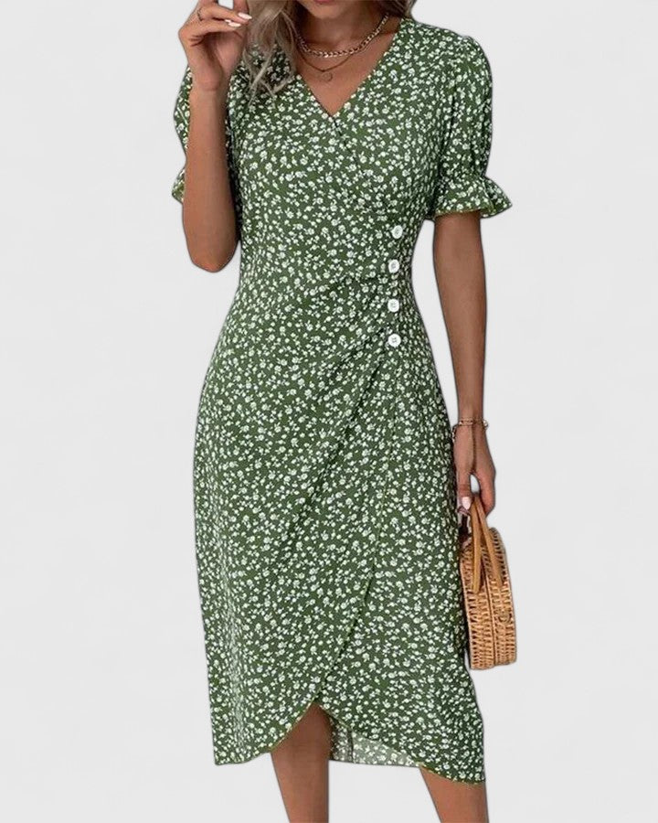 Vera - Women's Button-Front Floral Wrap Midi Dress