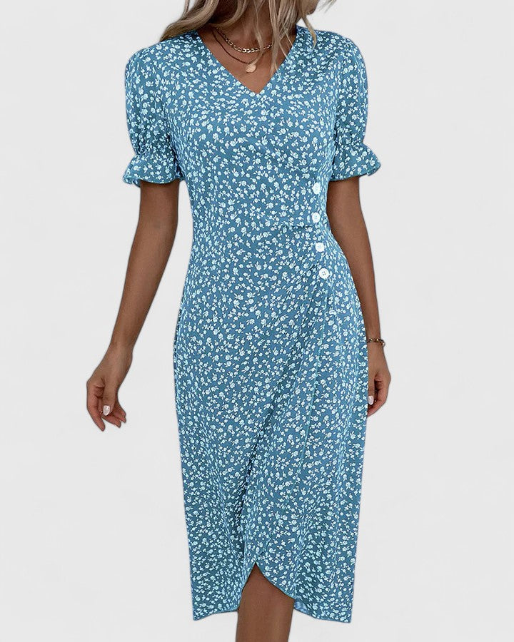 Vera - Women's Button-Front Floral Wrap Midi Dress