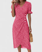 Vera - Women's Button-Front Floral Wrap Midi Dress