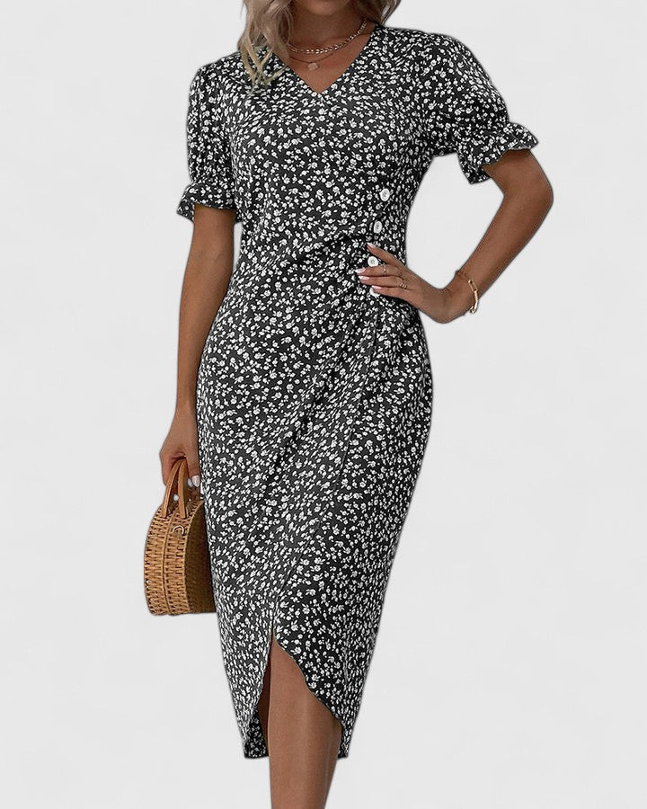 Vera - Women's Button-Front Floral Wrap Midi Dress