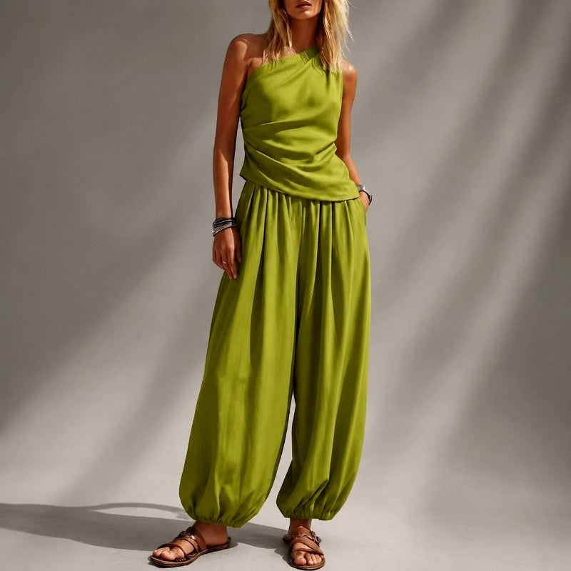 Vera - Women's One-Shoulder Wide Leg Matching Set 1