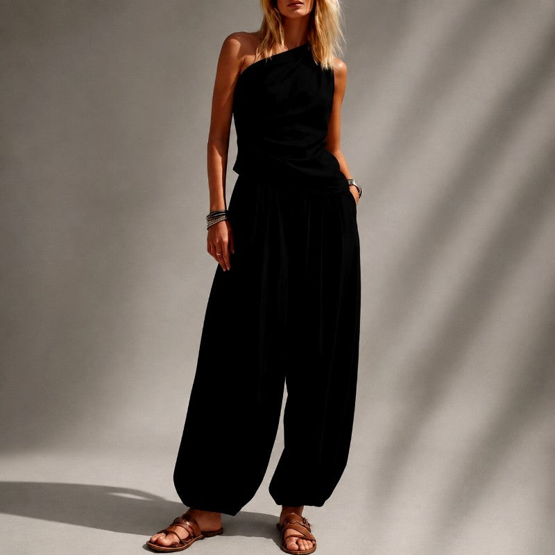 Vera - Women's One-Shoulder Wide Leg Matching Set 2