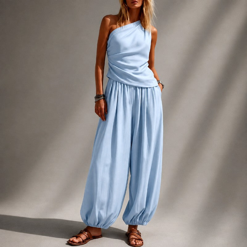Vera - Women's One-Shoulder Wide Leg Matching Set 3