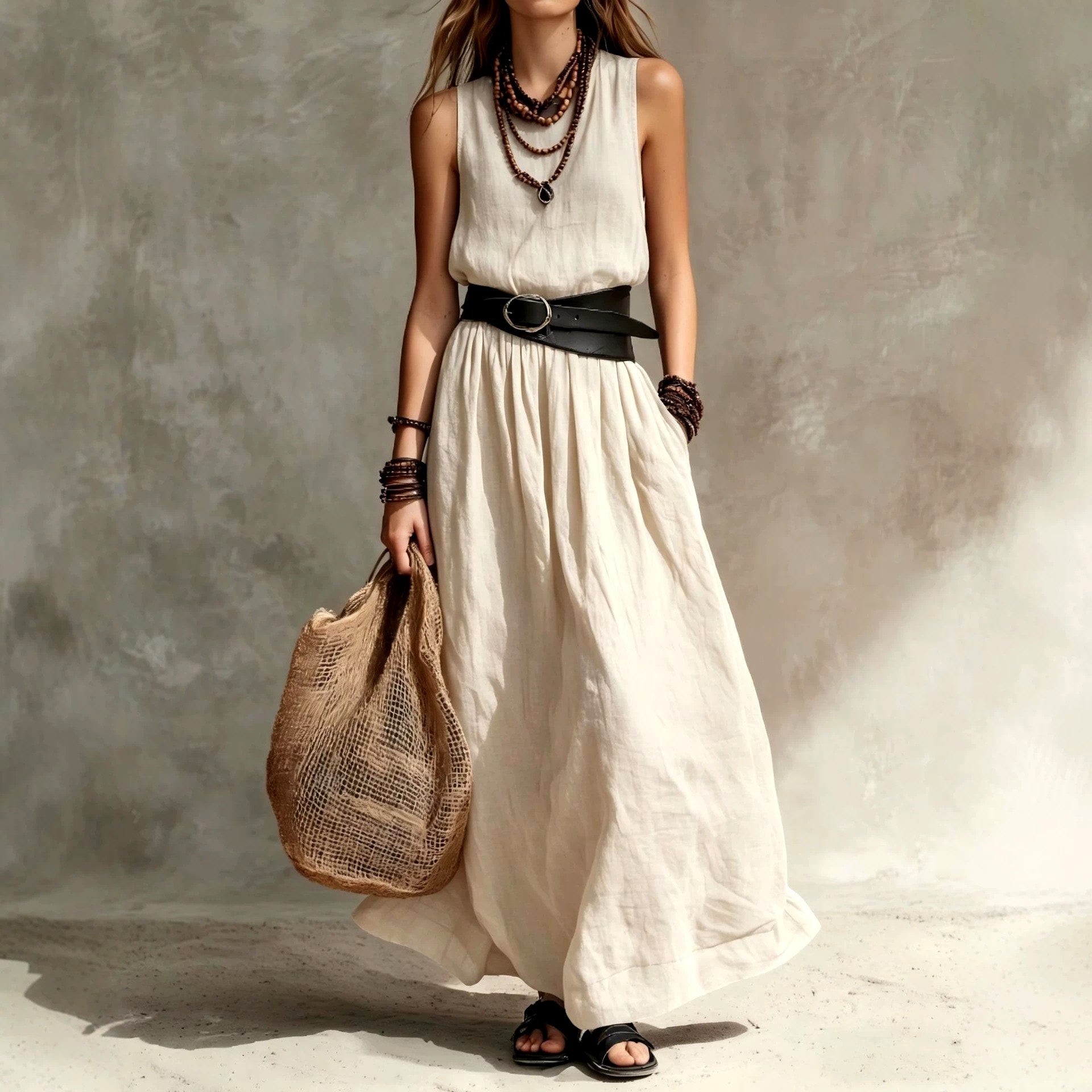 Veronica - Women's V-Neck Sleeveless Flowy Maxi Dress 2