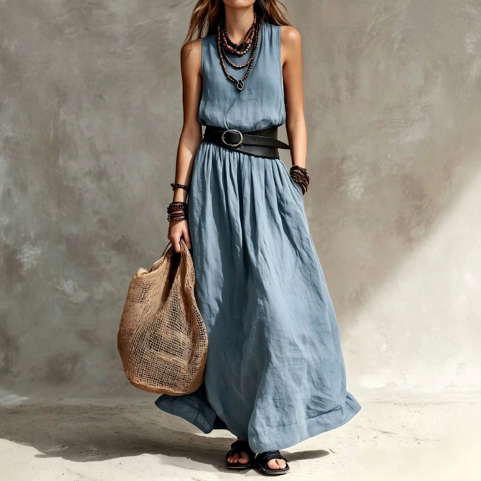 Veronica - Women's V-Neck Sleeveless Flowy Maxi Dress 3