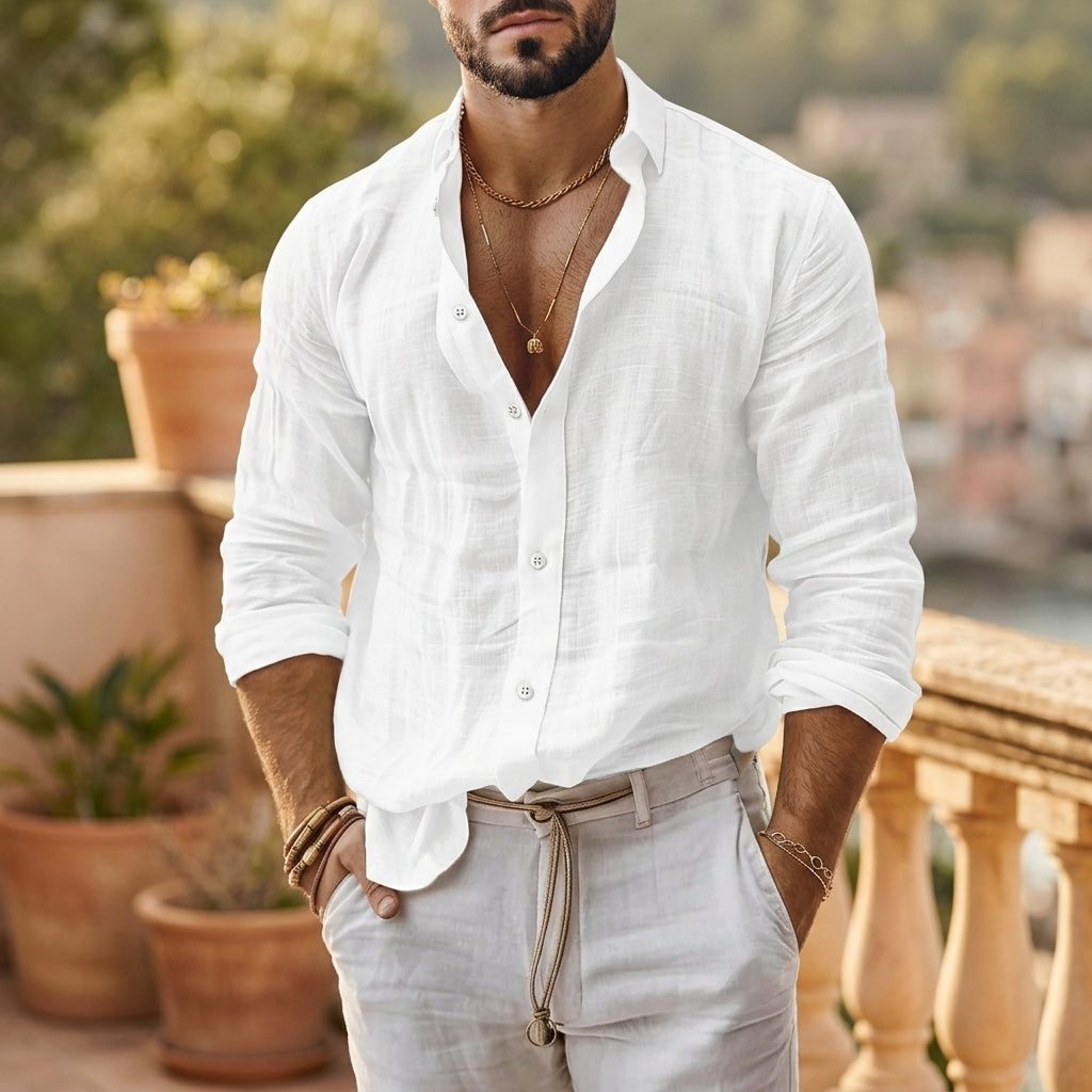 Wade - Men's Button-Front Linen Blend Shirt