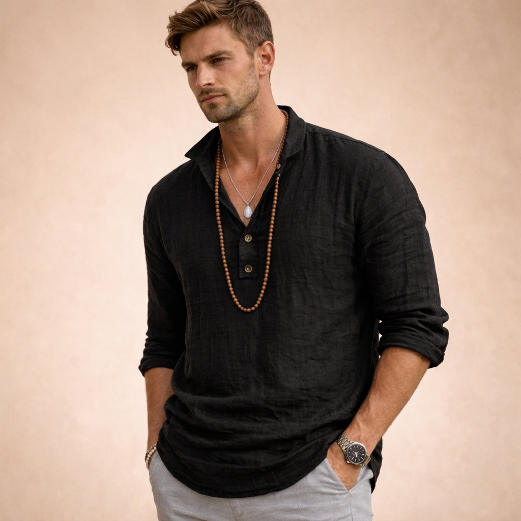 Wells - Men's Linen Henley Shirt